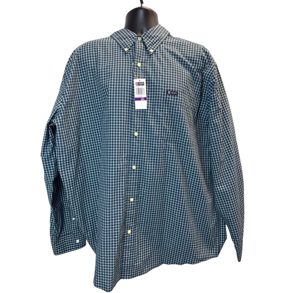 Chaps Mens Navy & White Plaid Button-Down Shirt XXL - New